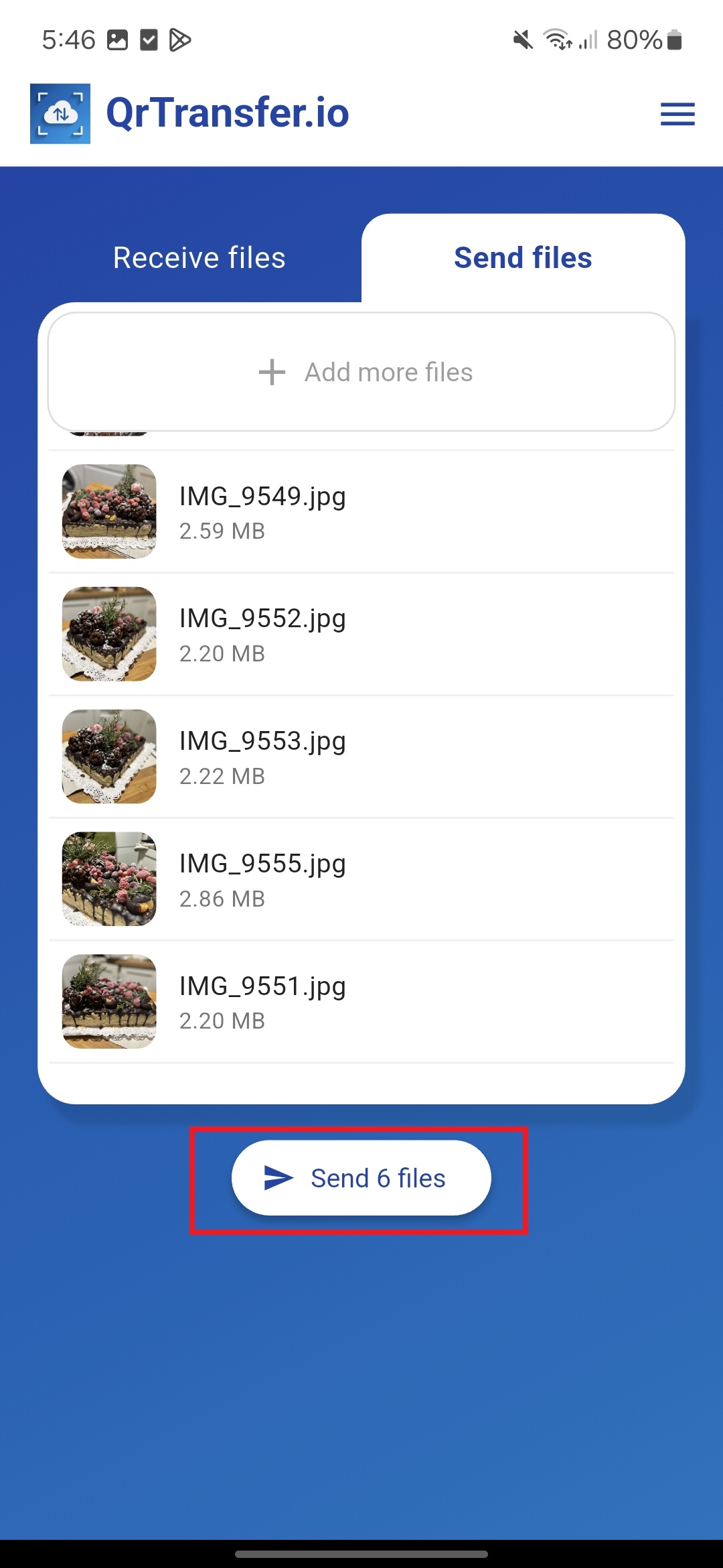 Abre QrTransfer.io donde tienes las imágenes