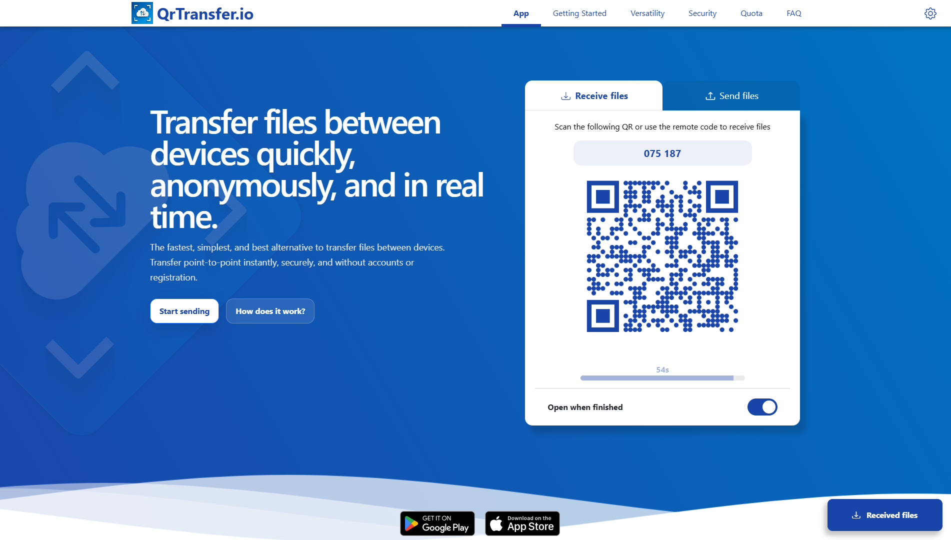 Abre QrTransfer.io en el PC Windows