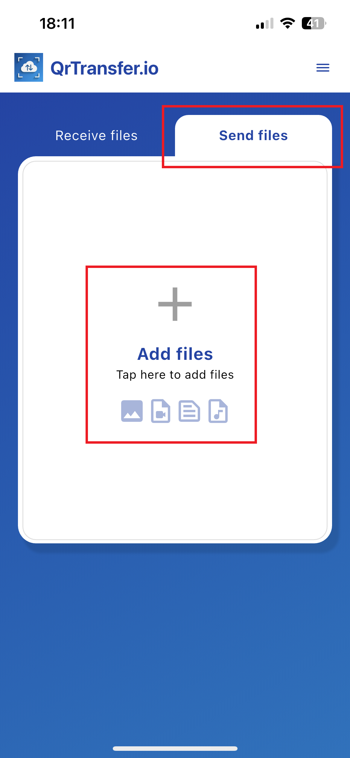 Abre QrTransfer.io donde tienes los archivos