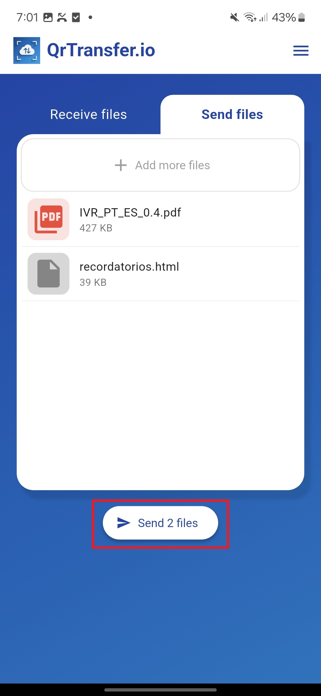 Selecciona los archivos en Android