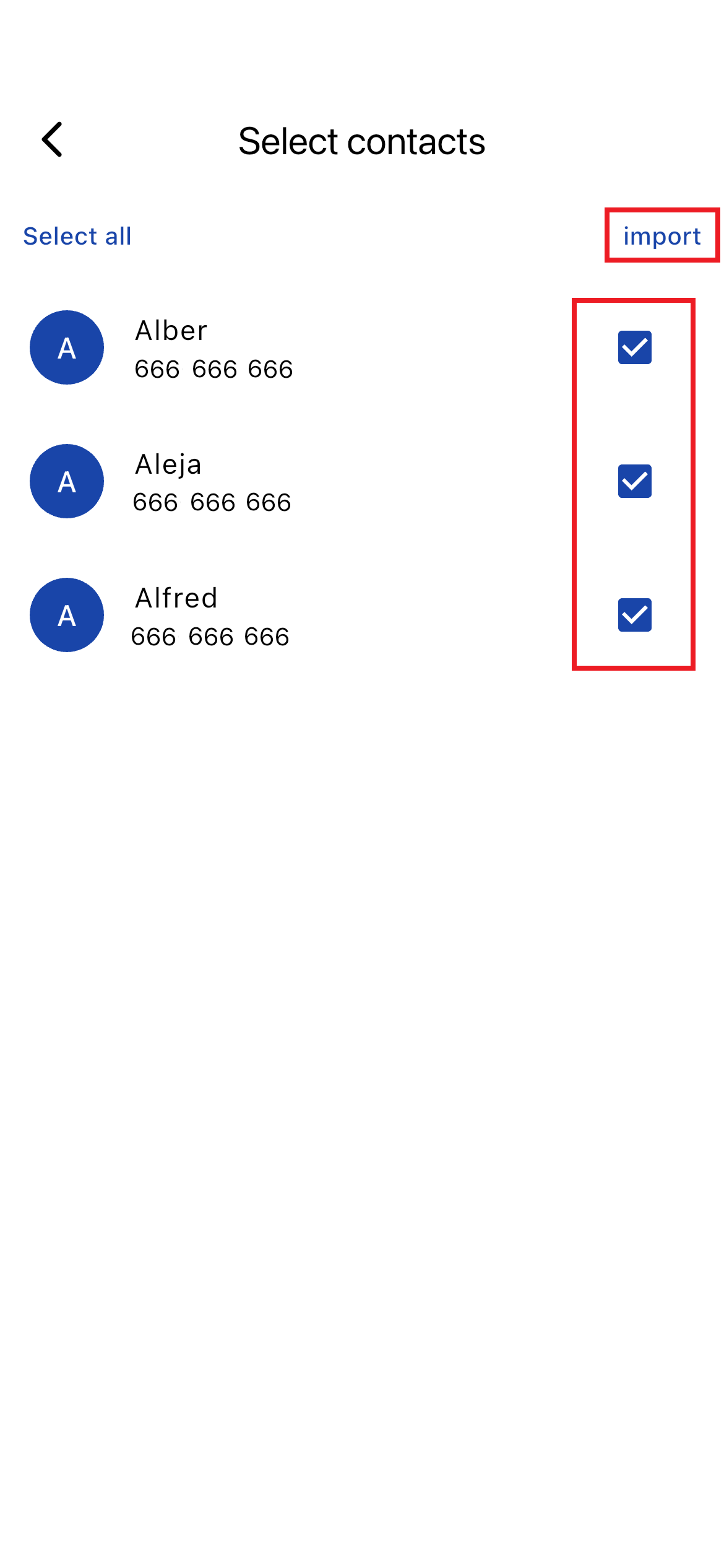 Importa los contactos recibidos