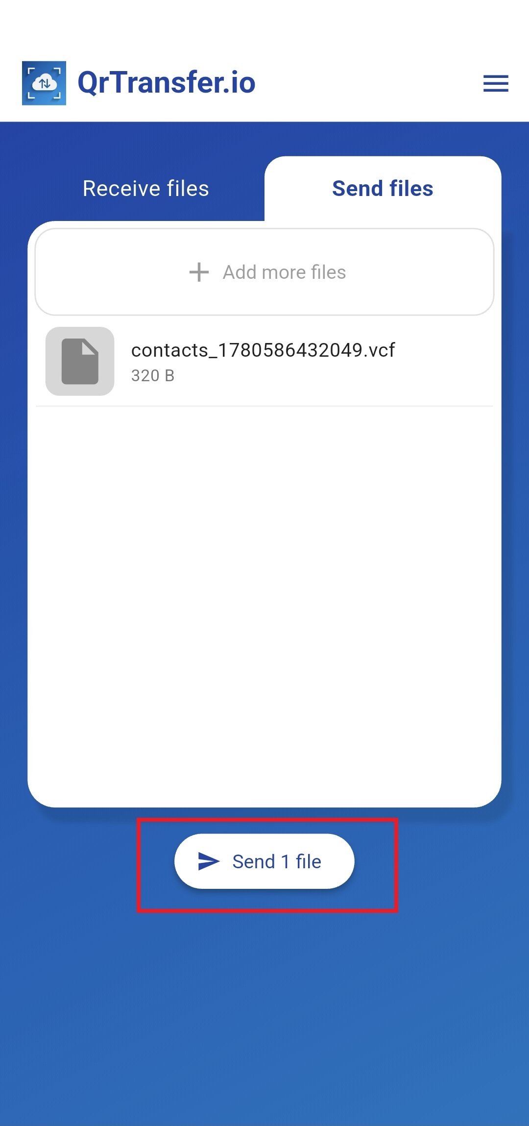 Abre QrTransfer.io donde tienes los contactos