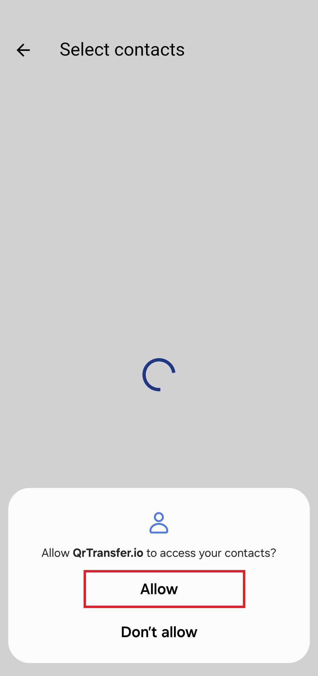Abre QrTransfer.io donde tienes los contactos