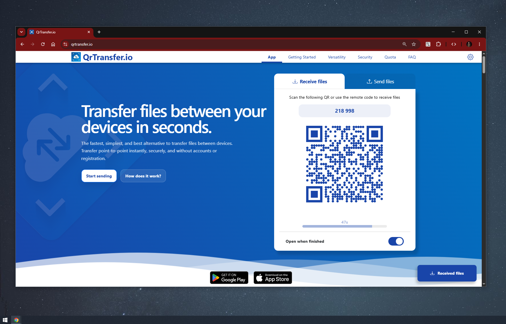 Abre QrTransfer.io en el PC