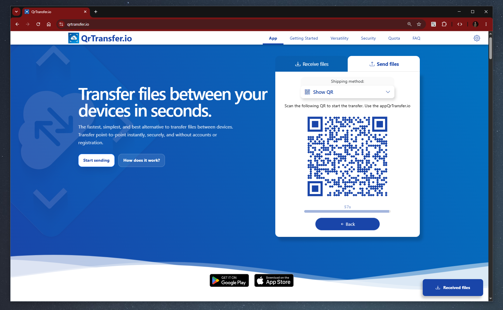 Arrastra la carpeta de música a QrTransfer.io